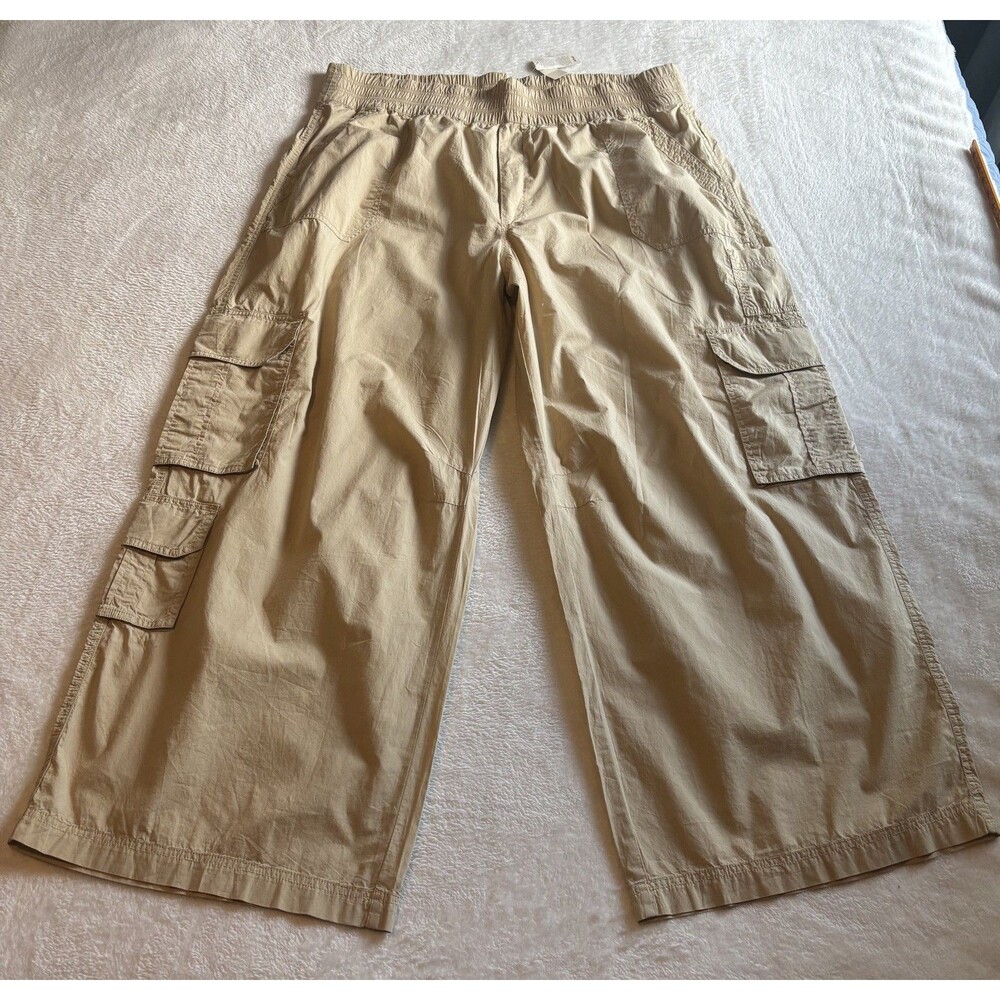 Aerie  Womens Cargo Elastic Waist , Wide Leg Pants Sz XXL Beige